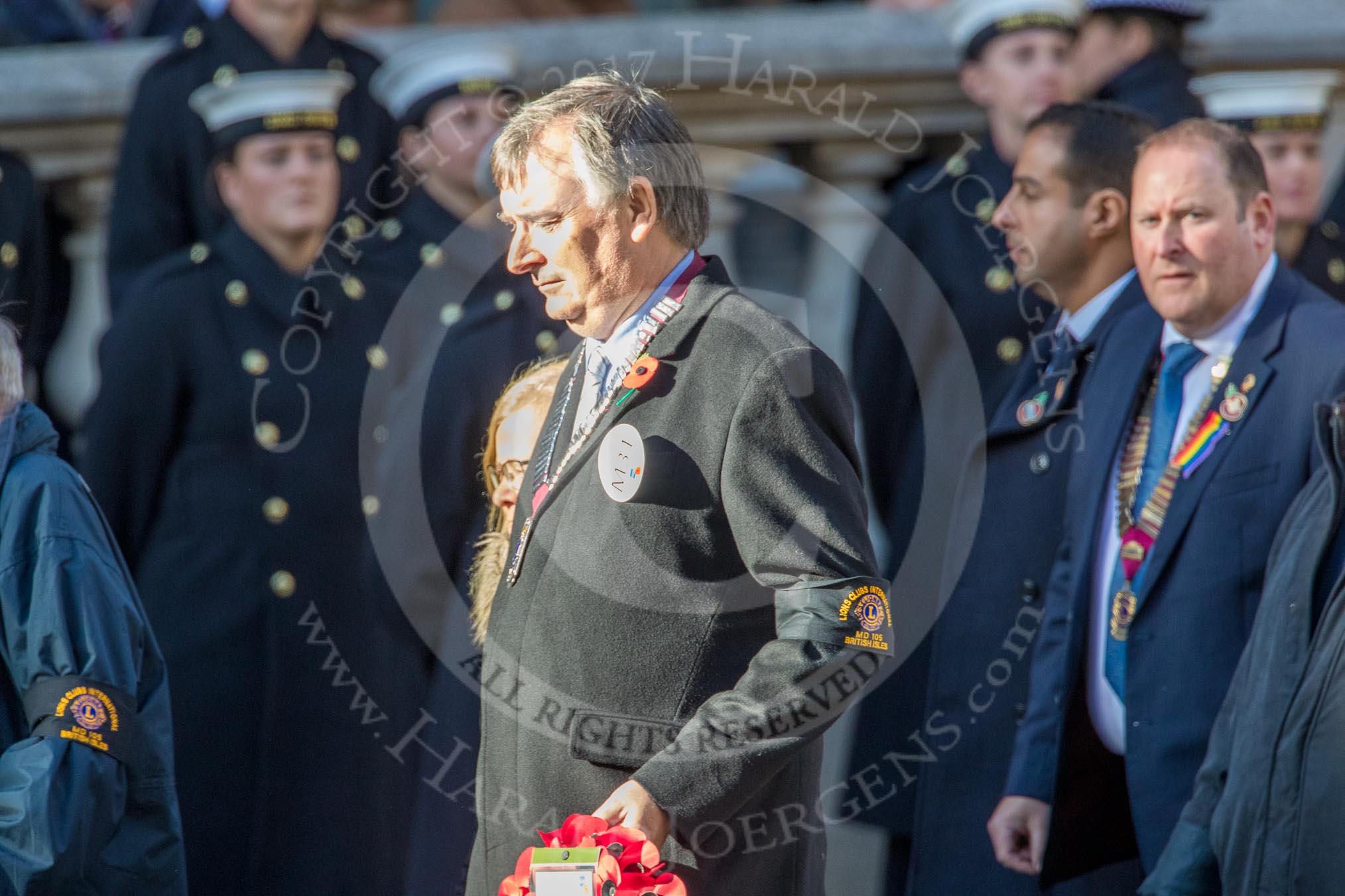 Lions Clubs International (Group M31, 13 members) during the Royal British Legion March Past on Remembrance Sunday at the Cenotaph, Whitehall, Westminster, London, 11 November 2018, 12:28.8.