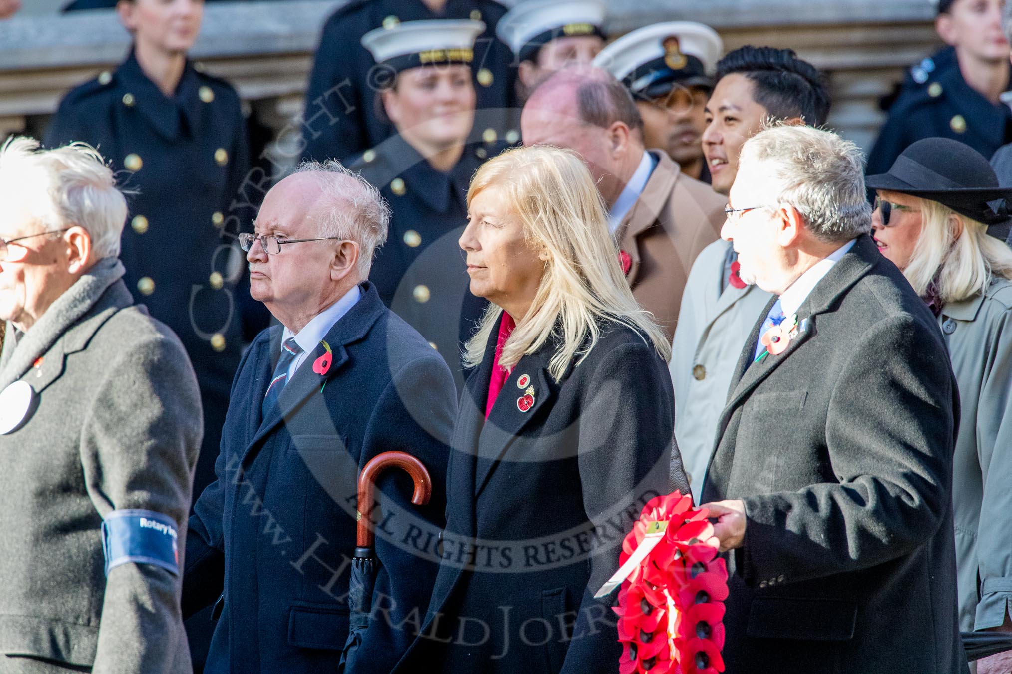Rotary International (Group M32, 24 members) during the Royal British Legion March Past on Remembrance Sunday at the Cenotaph, Whitehall, Westminster, London, 11 November 2018, 12:28.