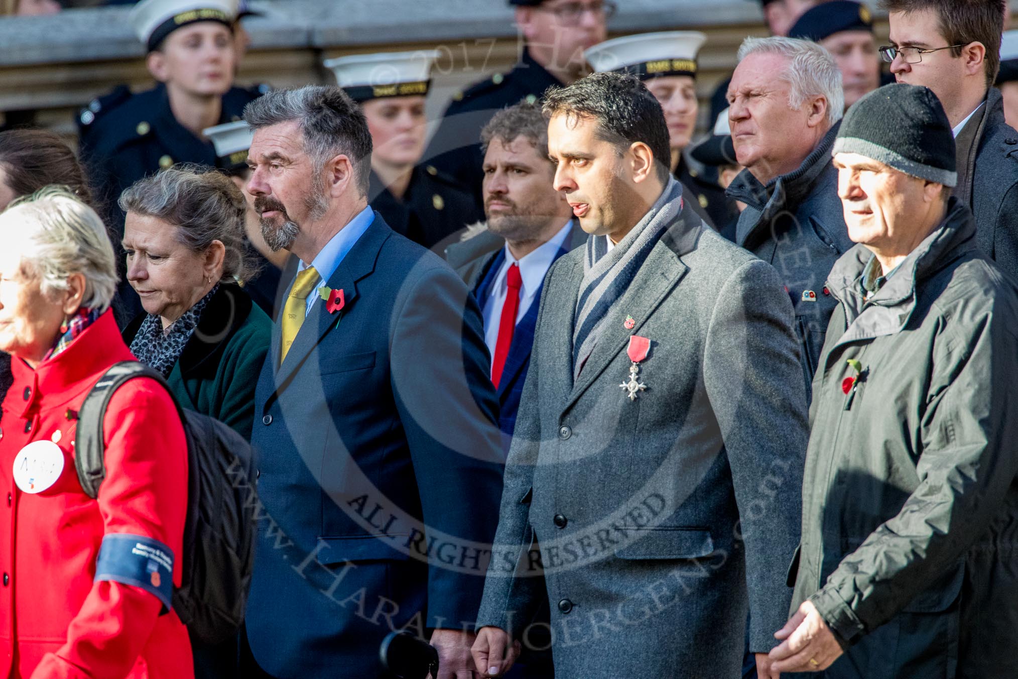 Romany & Traveller FHS (Group M34, 18 members) during the Royal British Legion March Past on Remembrance Sunday at the Cenotaph, Whitehall, Westminster, London, 11 November 2018, 12:28.