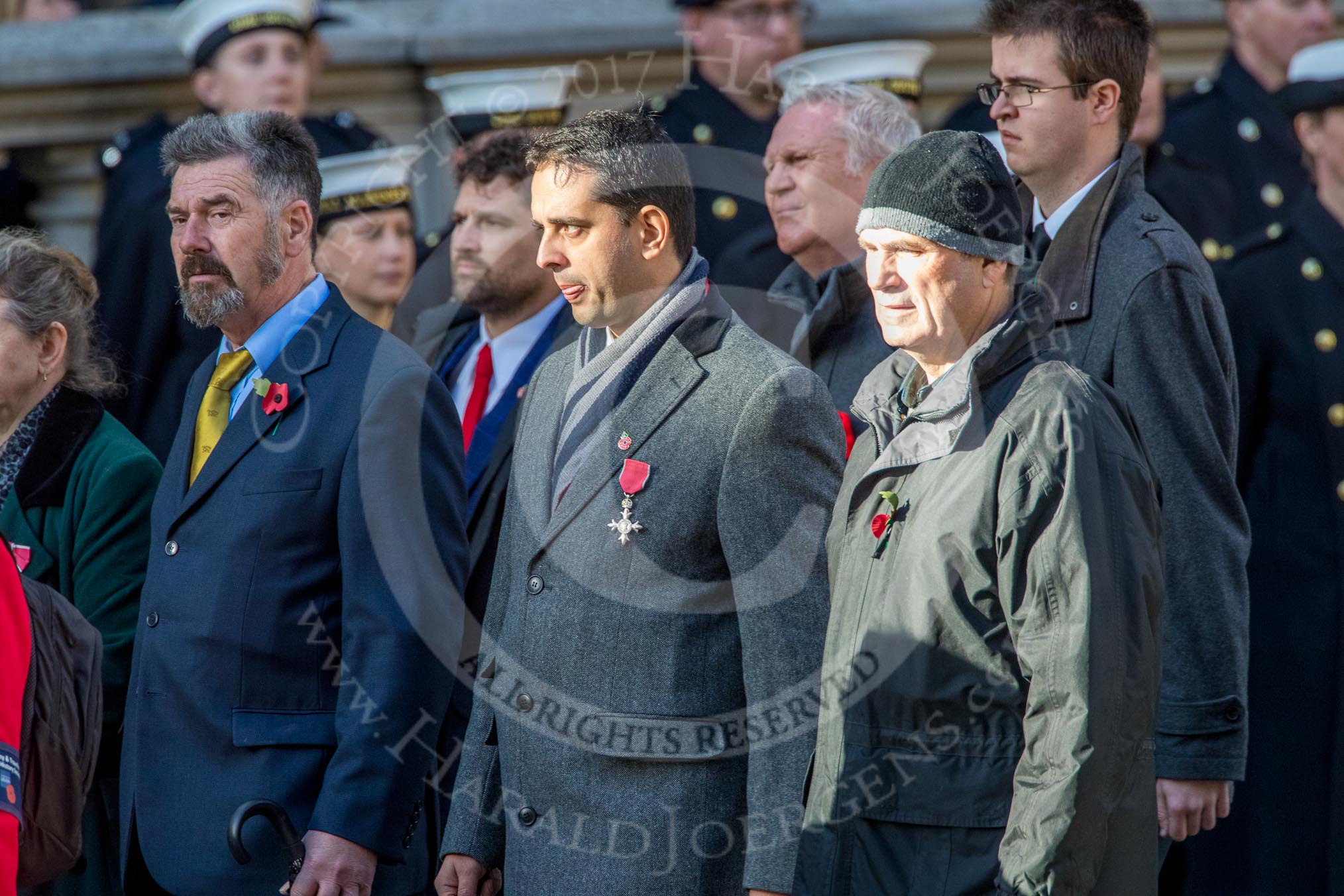 Romany & Traveller FHS (Group M34, 18 members) during the Royal British Legion March Past on Remembrance Sunday at the Cenotaph, Whitehall, Westminster, London, 11 November 2018, 12:28.