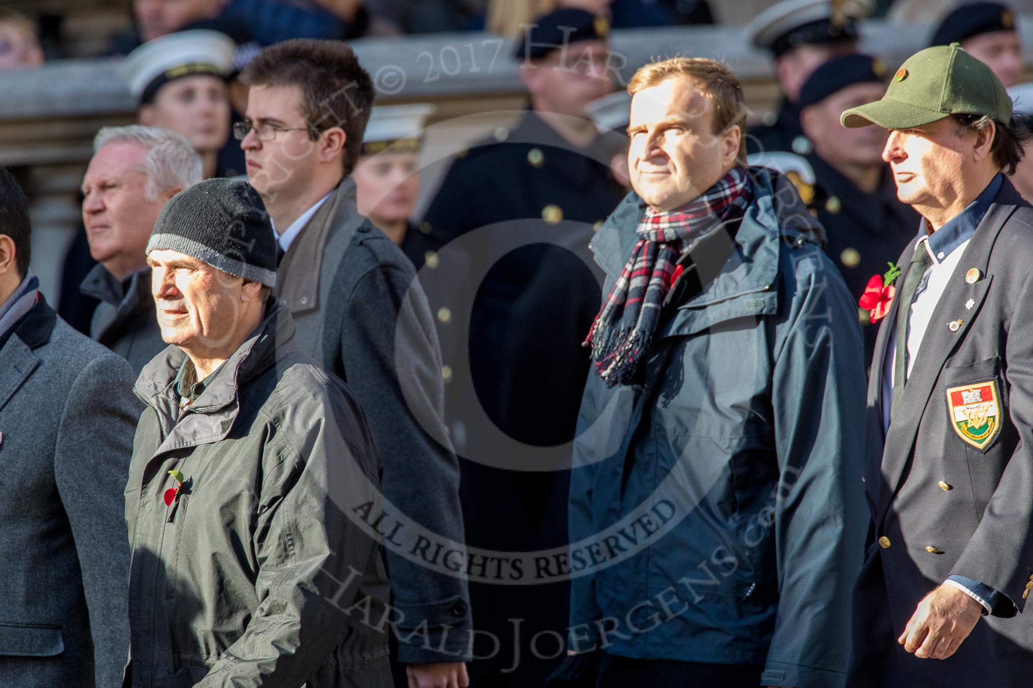 Romany & Traveller FHS (Group M34, 18 members) during the Royal British Legion March Past on Remembrance Sunday at the Cenotaph, Whitehall, Westminster, London, 11 November 2018, 12:28.