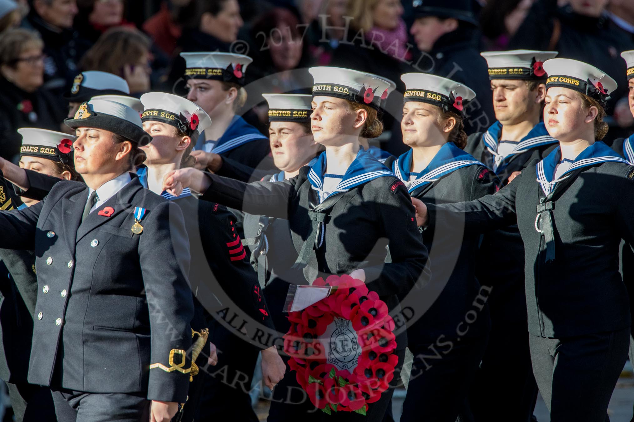 Sea Cadets Corps (Group M35, ?? members) during the Royal British Legion March Past on Remembrance Sunday at the Cenotaph, Whitehall, Westminster, London, 11 November 2018, 12:29.