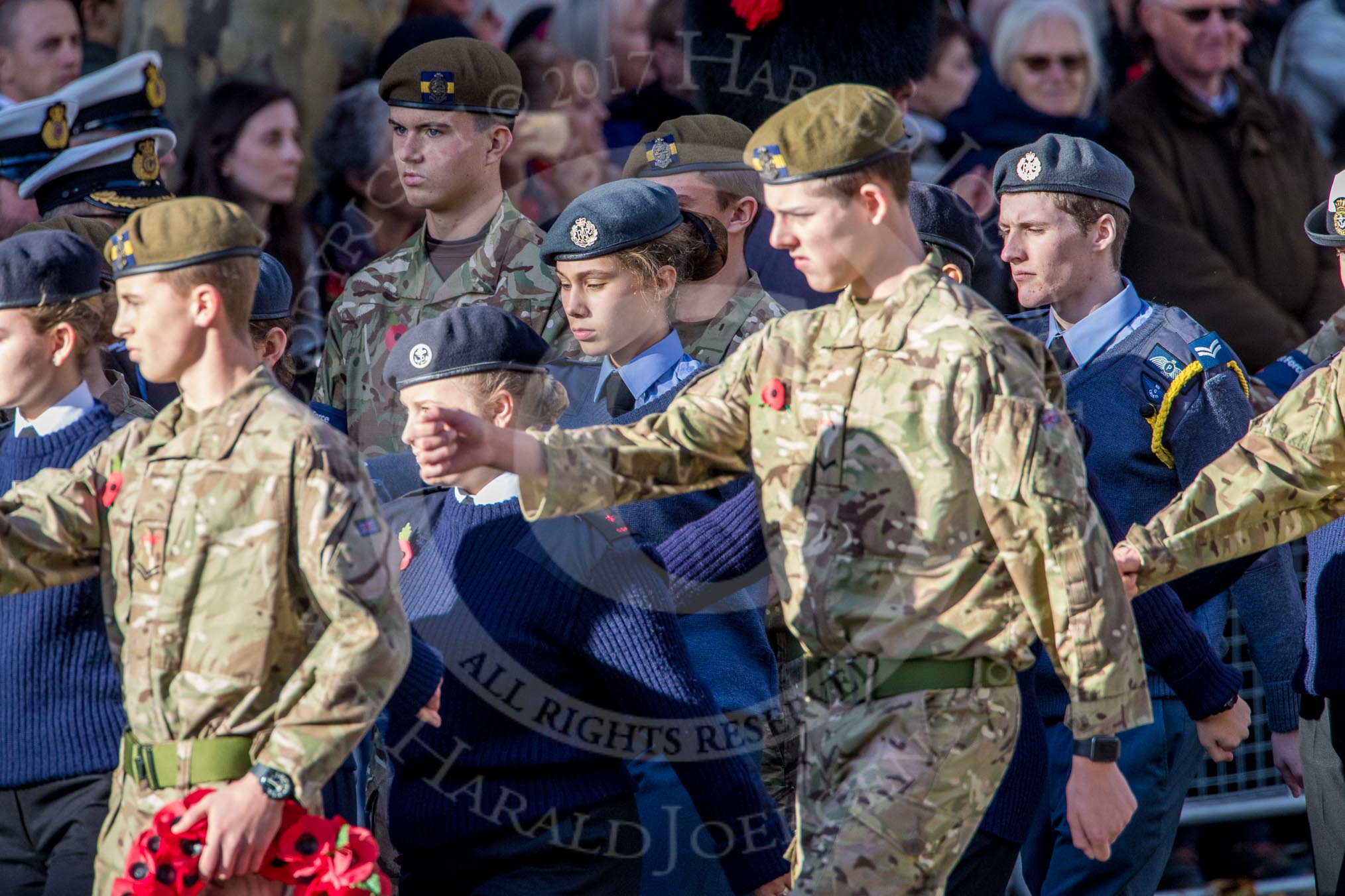 RAF- and Army Cadets (Group M35, ?? members) during the Royal British Legion March Past on Remembrance Sunday at the Cenotaph, Whitehall, Westminster, London, 11 November 2018, 12:29.