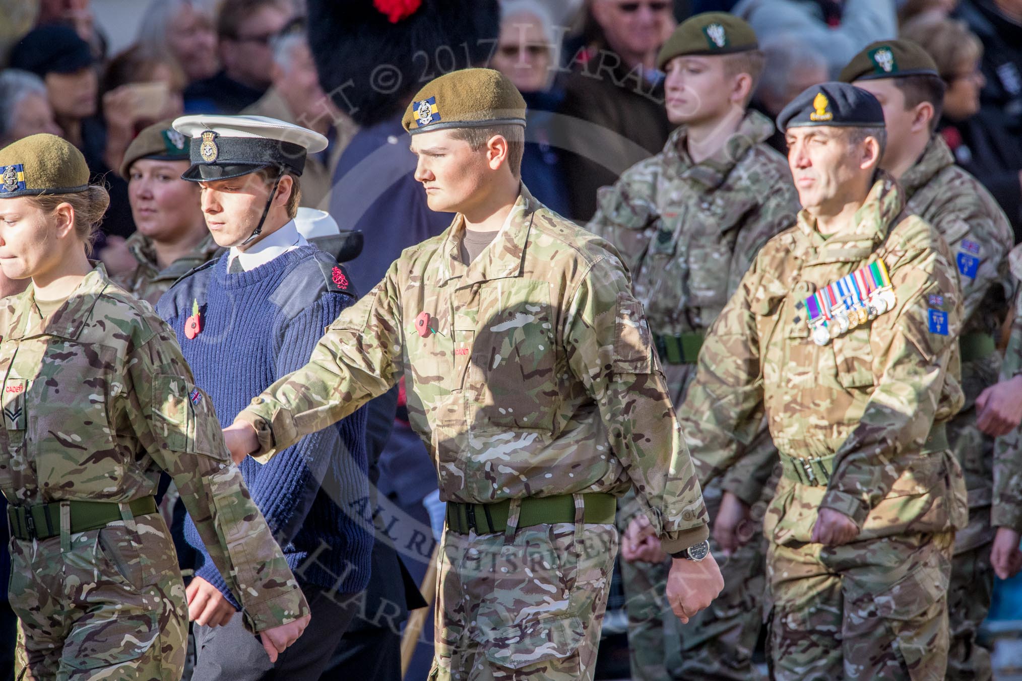 RAF- and Army Cadets (Group M35, ?? members) during the Royal British Legion March Past on Remembrance Sunday at the Cenotaph, Whitehall, Westminster, London, 11 November 2018, 12:29.