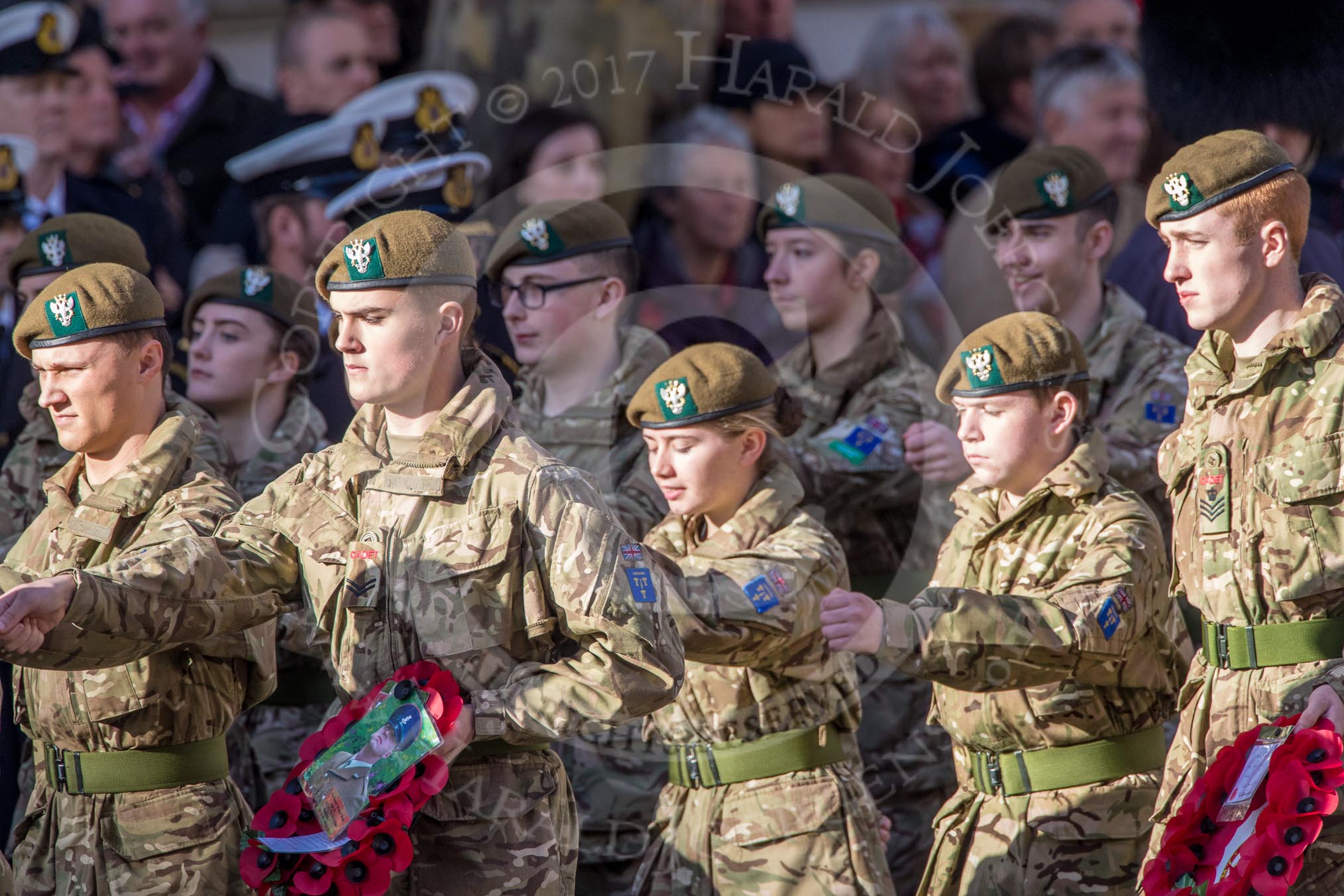 RAF- and Army Cadets (Group M35, ?? members) during the Royal British Legion March Past on Remembrance Sunday at the Cenotaph, Whitehall, Westminster, London, 11 November 2018, 12:29.