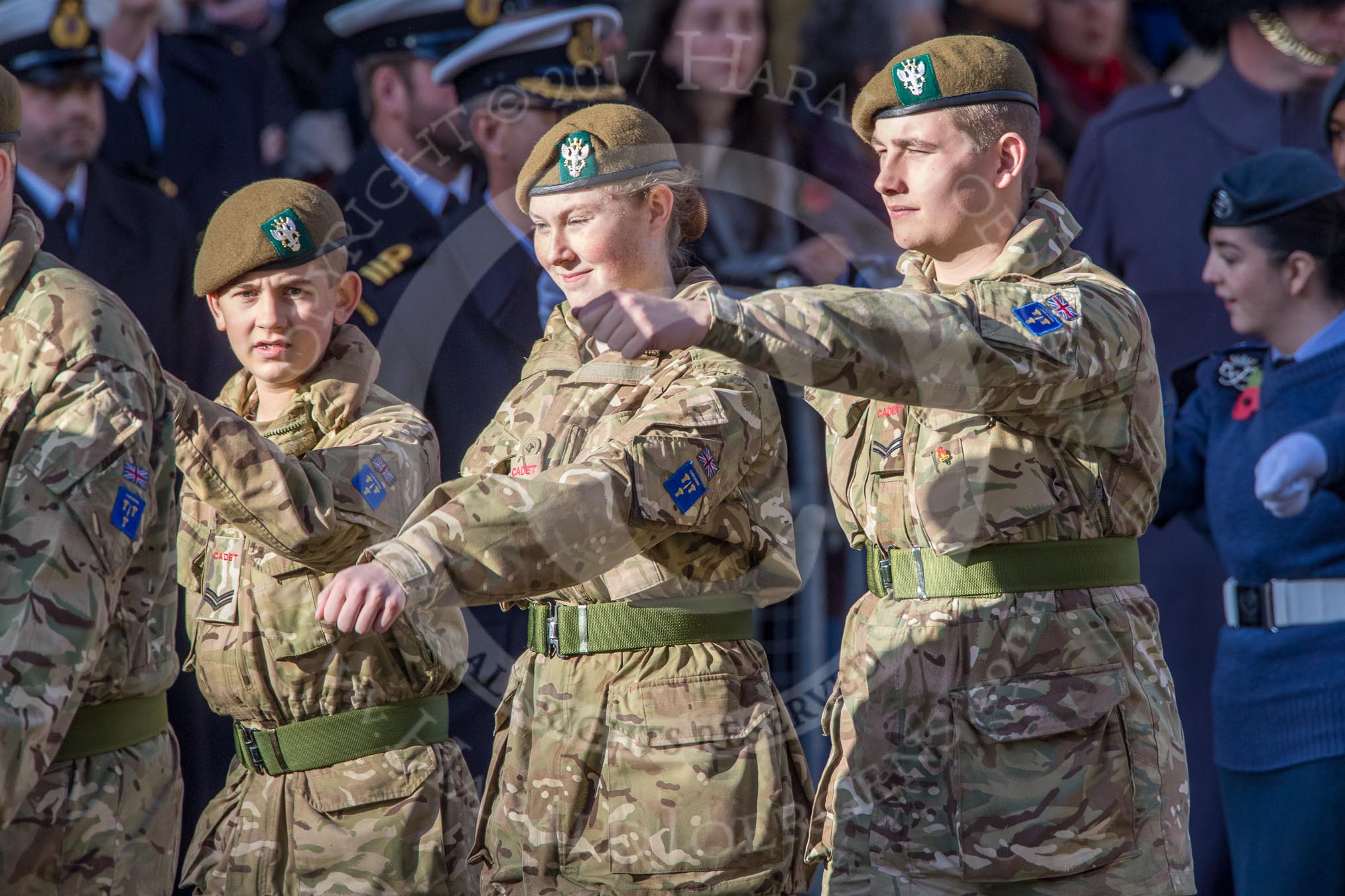 RAF- and Army Cadets (Group M35, ?? members) during the Royal British Legion March Past on Remembrance Sunday at the Cenotaph, Whitehall, Westminster, London, 11 November 2018, 12:29.