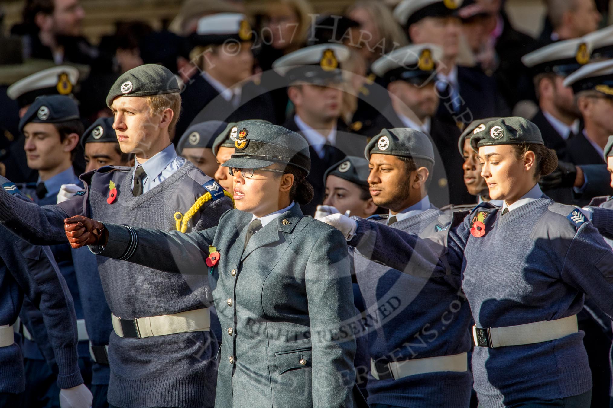 RAF- and Army Cadets (Group M35, ?? members) during the Royal British Legion March Past on Remembrance Sunday at the Cenotaph, Whitehall, Westminster, London, 11 November 2018, 12:29.