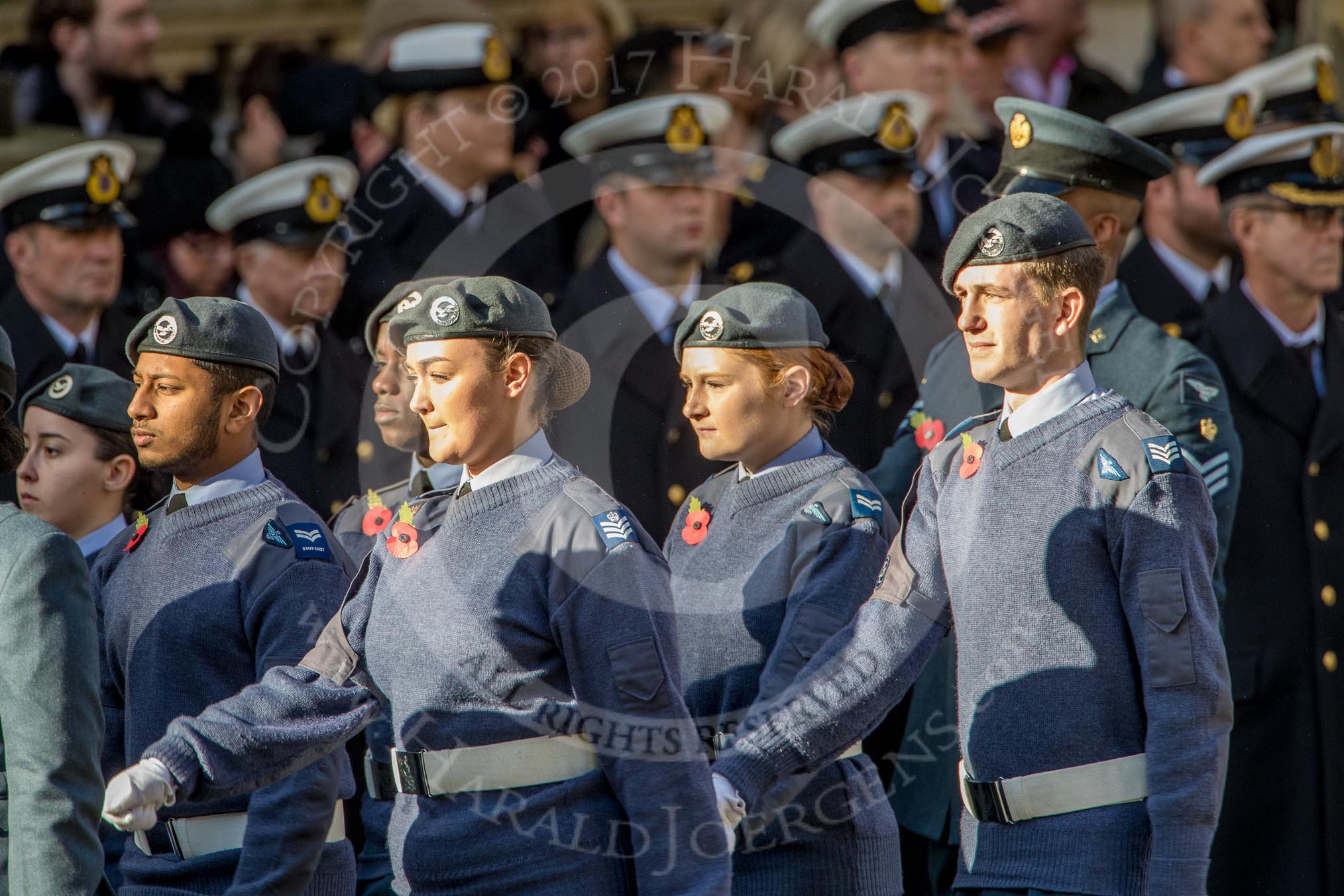 RAF- and Army Cadets (Group M35, ?? members) during the Royal British Legion March Past on Remembrance Sunday at the Cenotaph, Whitehall, Westminster, London, 11 November 2018, 12:29.