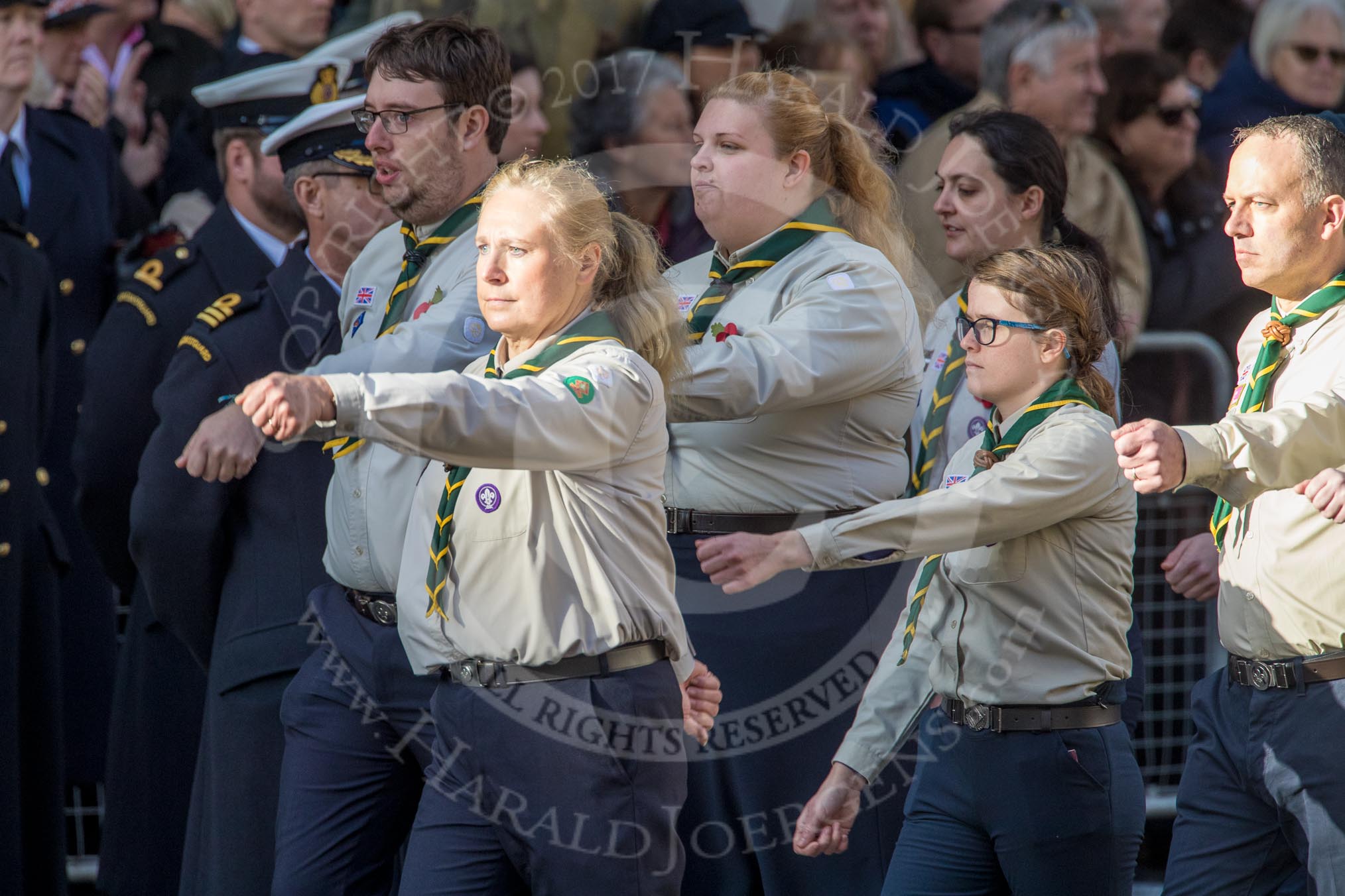 The Scout Association (Group M36, 30 members) during the Royal British Legion March Past on Remembrance Sunday at the Cenotaph, Whitehall, Westminster, London, 11 November 2018, 12:30.