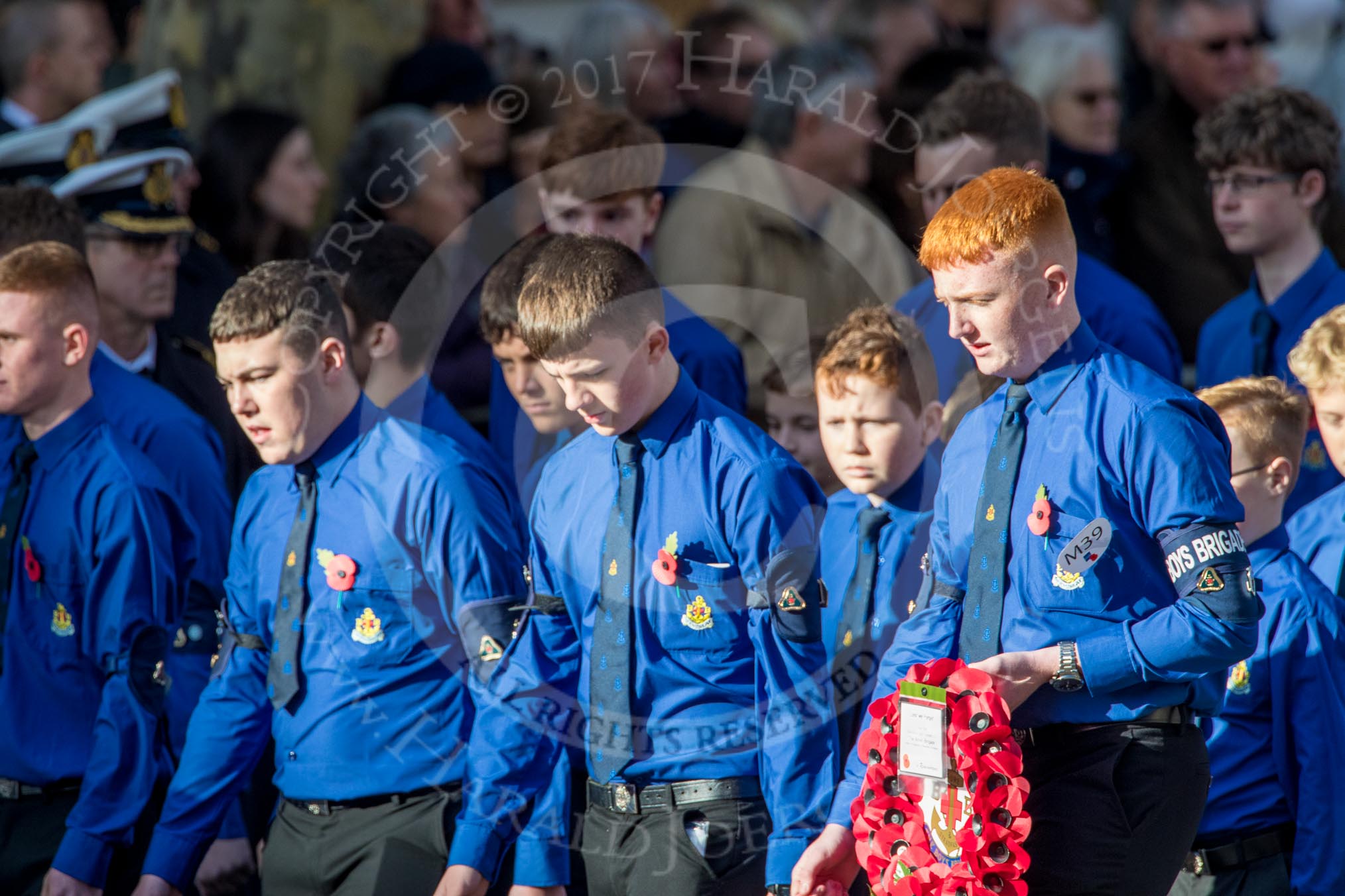 The Boys' Brigade (Group M39, 79 members) during the Royal British Legion March Past on Remembrance Sunday at the Cenotaph, Whitehall, Westminster, London, 11 November 2018, 12:30.