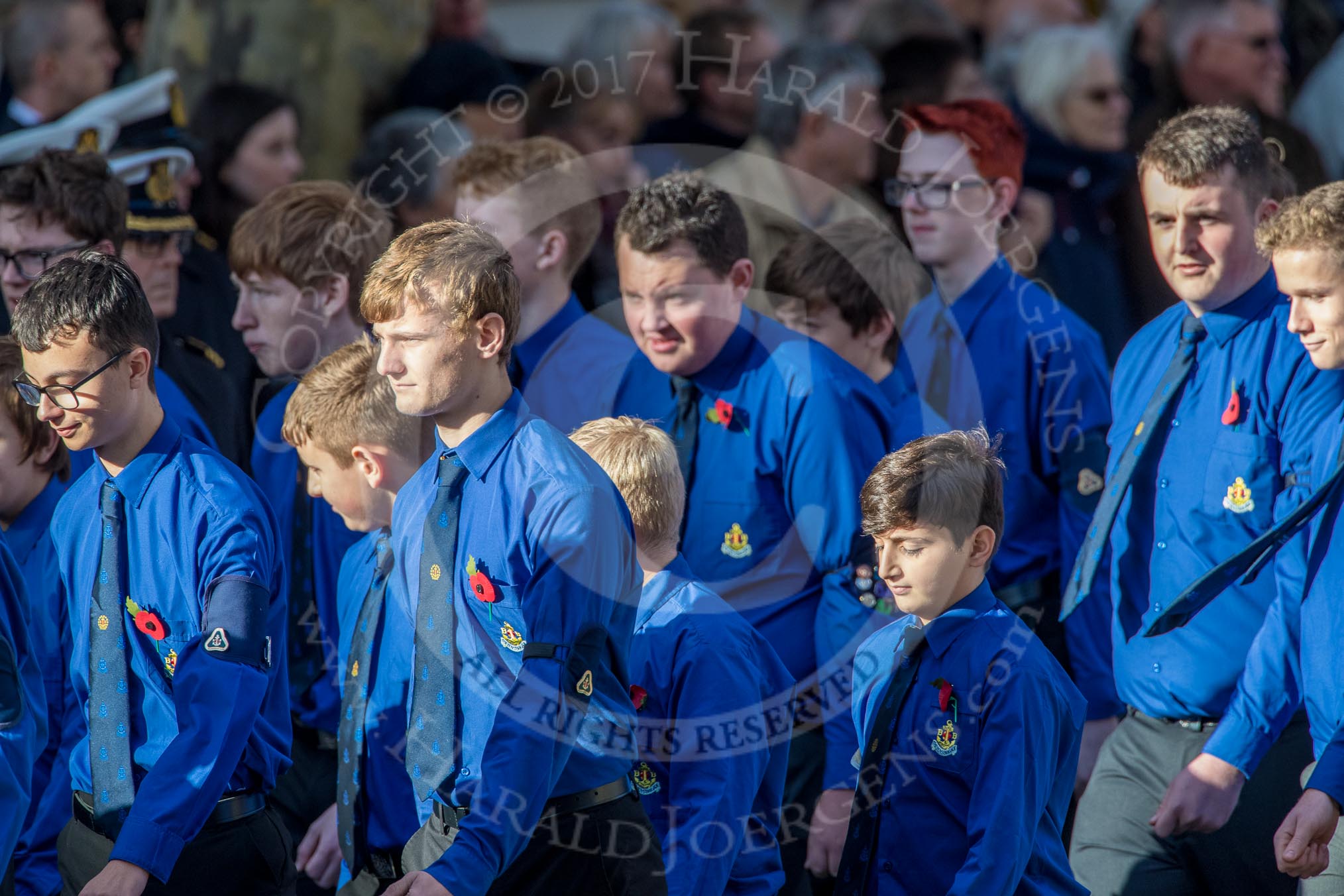 The Boys' Brigade (Group M39, 79 members) during the Royal British Legion March Past on Remembrance Sunday at the Cenotaph, Whitehall, Westminster, London, 11 November 2018, 12:30.