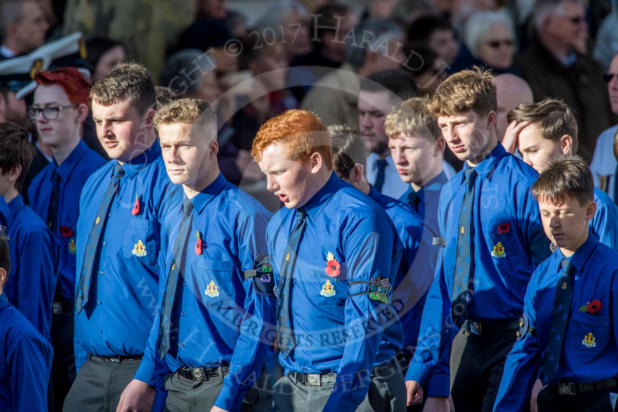 The Boys' Brigade (Group M39, 79 members) during the Royal British Legion March Past on Remembrance Sunday at the Cenotaph, Whitehall, Westminster, London, 11 November 2018, 12:30.
