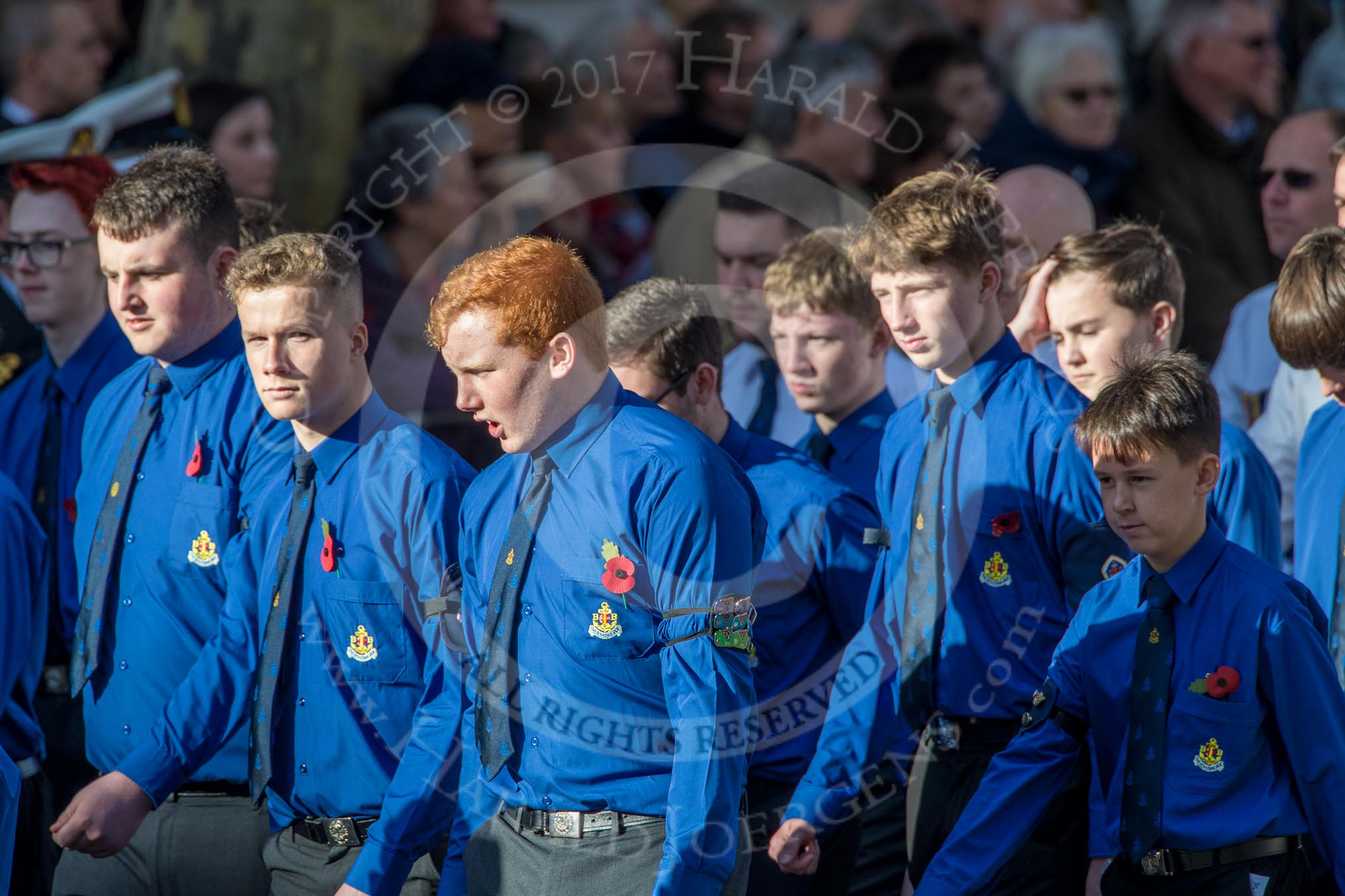 The Boys' Brigade (Group M39, 79 members) during the Royal British Legion March Past on Remembrance Sunday at the Cenotaph, Whitehall, Westminster, London, 11 November 2018, 12:30.