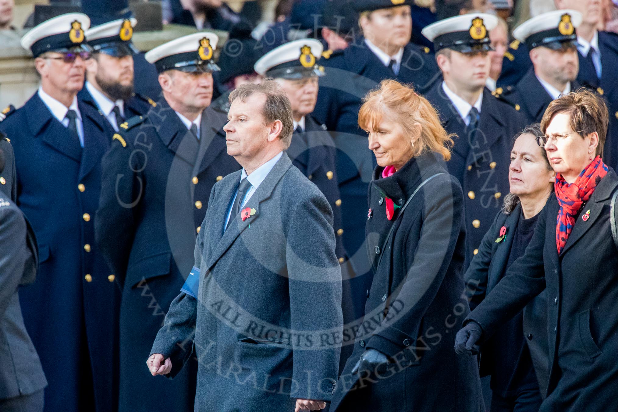 The Post Office Fellowship of Remembrance (Group M43, 8 members) during the Royal British Legion March Past on Remembrance Sunday at the Cenotaph, Whitehall, Westminster, London, 11 November 2018, 12:31.