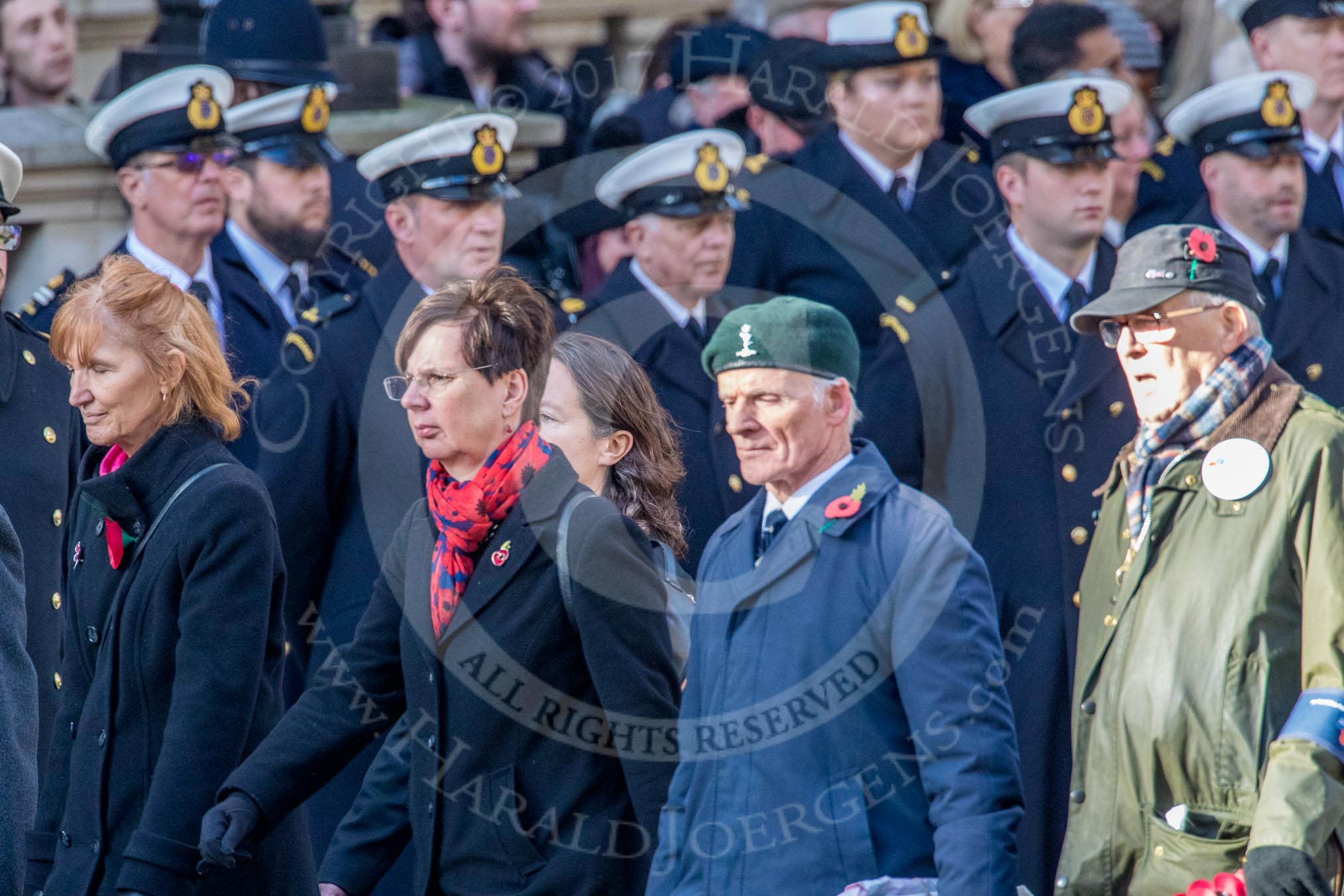 The Post Office Fellowship of Remembrance (Group M43, 8 members) during the Royal British Legion March Past on Remembrance Sunday at the Cenotaph, Whitehall, Westminster, London, 11 November 2018, 12:31.