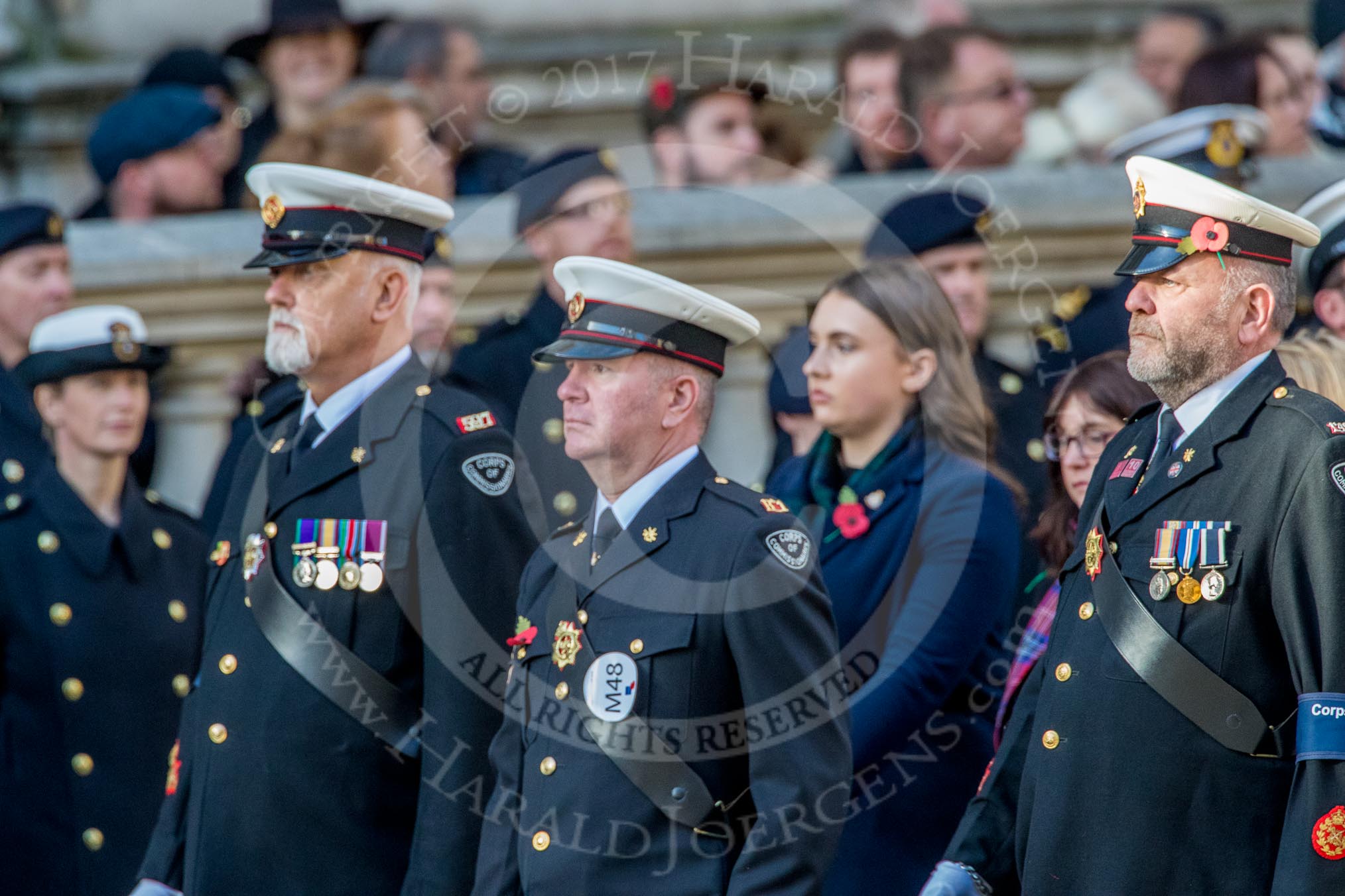 Corps Security (Group M48, 4 members) during the Royal British Legion March Past on Remembrance Sunday at the Cenotaph, Whitehall, Westminster, London, 11 November 2018, 12:31..