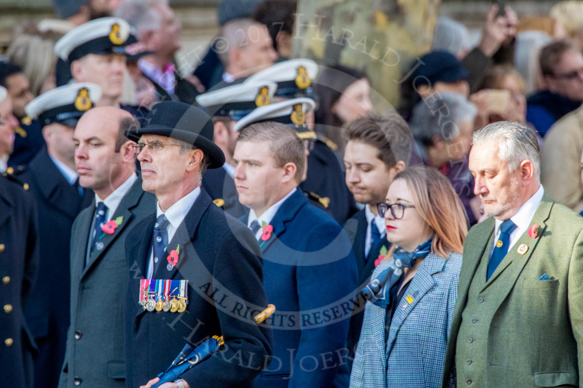Commonwealth War Graves Commission (Group M50, 19 members) during the Royal British Legion March Past on Remembrance Sunday at the Cenotaph, Whitehall, Westminster, London, 11 November 2018, 12:31.