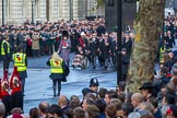 Blind Veterans UK (Group AA7, 215 members) marching from Horse Guards Parade onto Whitehall before the Remembrance Sunday Cenotaph Ceremony 2018 at Horse Guards Parade, Westminster, London, 11 November 2018, 10:41.