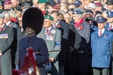 Blind Veterans UK (Group AA7, 215 members) next to the TFL group leading column M before Remembrance Sunday Cenotaph Ceremony 2018 at Horse Guards Parade, Westminster, London, 11 November 2018, 11:31.