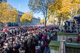 The eastern side of Whitehall, where over 9000 veterans are waiting for the March Past during the Remembrance Sunday Cenotaph Ceremony 2018 at Horse Guards Parade, Westminster, London, 11 November 2018, 11:37.