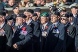 Aircrewmans Association  (Group E5, 44 members) during the Royal British Legion March Past on Remembrance Sunday at the Cenotaph, Whitehall, Westminster, London, 11 November 2018, 11:42.