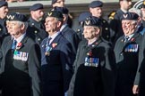 Aircrewmans Association  (Group E5, 44 members) during the Royal British Legion March Past on Remembrance Sunday at the Cenotaph, Whitehall, Westminster, London, 11 November 2018, 11:42.