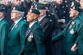 Royal Green Jackets (Group A2, 153 members) during the Royal British Legion March Past on Remembrance Sunday at the Cenotaph, Whitehall, Westminster, London, 11 November 2018, 11:55.