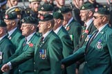 The Light Infantry Association (Group A4, 26 members) during the Royal British Legion March Past on Remembrance Sunday at the Cenotaph, Whitehall, Westminster, London, 11 November 2018, 11:56.