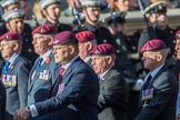 The Parachute Regimental Association (Group A21, 101 members) during the Royal British Legion March Past on Remembrance Sunday at the Cenotaph, Whitehall, Westminster, London, 11 November 2018, 11:59.