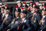The Northumberland Fusiliers All Ranks Club (Group A34, 41 members) during the Royal British Legion March Past on Remembrance Sunday at the Cenotaph, Whitehall, Westminster, London, 11 November 2018, 12:02.