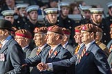 The King's Royal Hussars Regimental Association  (Group B21, 100 members) during the Royal British Legion March Past on Remembrance Sunday at the Cenotaph, Whitehall, Westminster, London, 11 November 2018, 12:10.