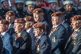 The King's Royal Hussars Regimental Association  (Group B21, 100 members) during the Royal British Legion March Past on Remembrance Sunday at the Cenotaph, Whitehall, Westminster, London, 11 November 2018, 12:10.