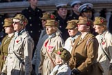 FANY (PRVC) (Group D1, 53 members) during the Royal British Legion March Past on Remembrance Sunday at the Cenotaph, Whitehall, Westminster, London, 11 November 2018, 12:20.