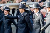 Metropolitan Special Constabulary (Group M17, 40 members) during the Royal British Legion March Past on Remembrance Sunday at the Cenotaph, Whitehall, Westminster, London, 11 November 2018, 12:27.