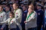 The Scout Association (Group M36, 30 members) during the Royal British Legion March Past on Remembrance Sunday at the Cenotaph, Whitehall, Westminster, London, 11 November 2018, 12:30.