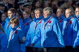 Girlguiding London and South East England(Group M38, 40 members) during the Royal British Legion March Past on Remembrance Sunday at the Cenotaph, Whitehall, Westminster, London, 11 November 2018, 12:30.