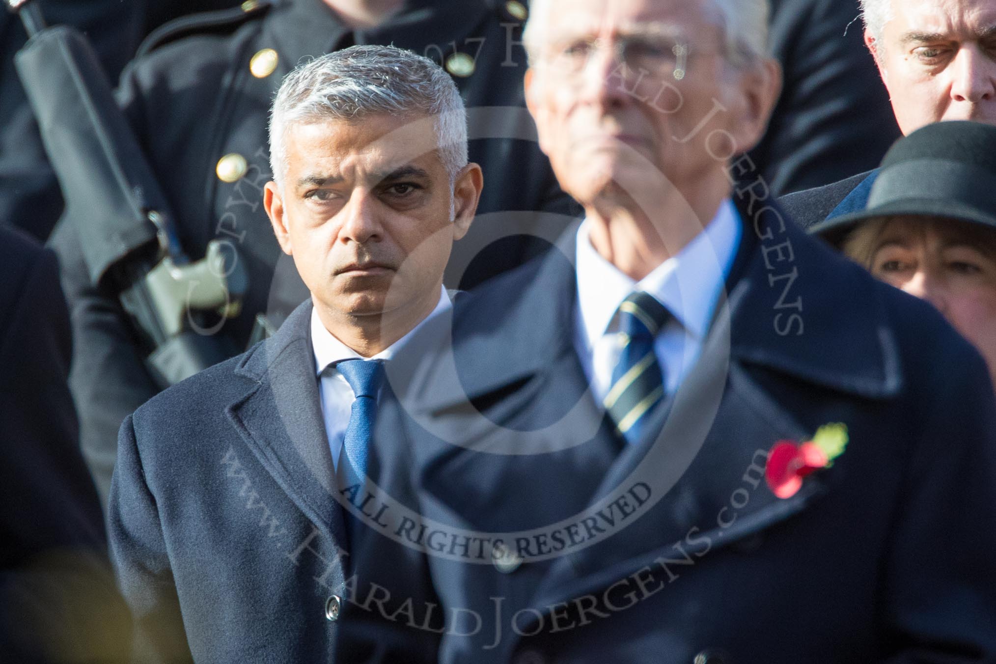 Mr Sadiq Khan (Mayor of London) during the Remembrance Sunday Cenotaph Ceremony 2018 at Horse Guards Parade, Westminster, London, 11 November 2018, 10:57.