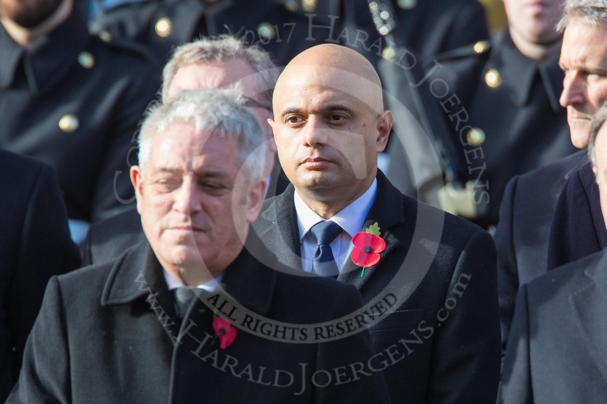 The Rt Hon Sajid Javid MP (Secretary of State for the Home Department) with his wreath during the Remembrance Sunday Cenotaph Ceremony 2018 at Horse Guards Parade, Westminster, London, 11 November 2018, 10:57.