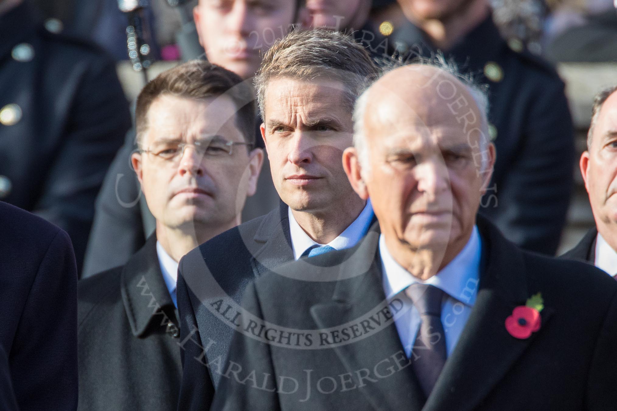 The Rt Hon Gavin Williamson CBE MP (Secretary of State for Defence) during the Remembrance Sunday Cenotaph Ceremony 2018 at Horse Guards Parade, Westminster, London, 11 November 2018, 10:57.