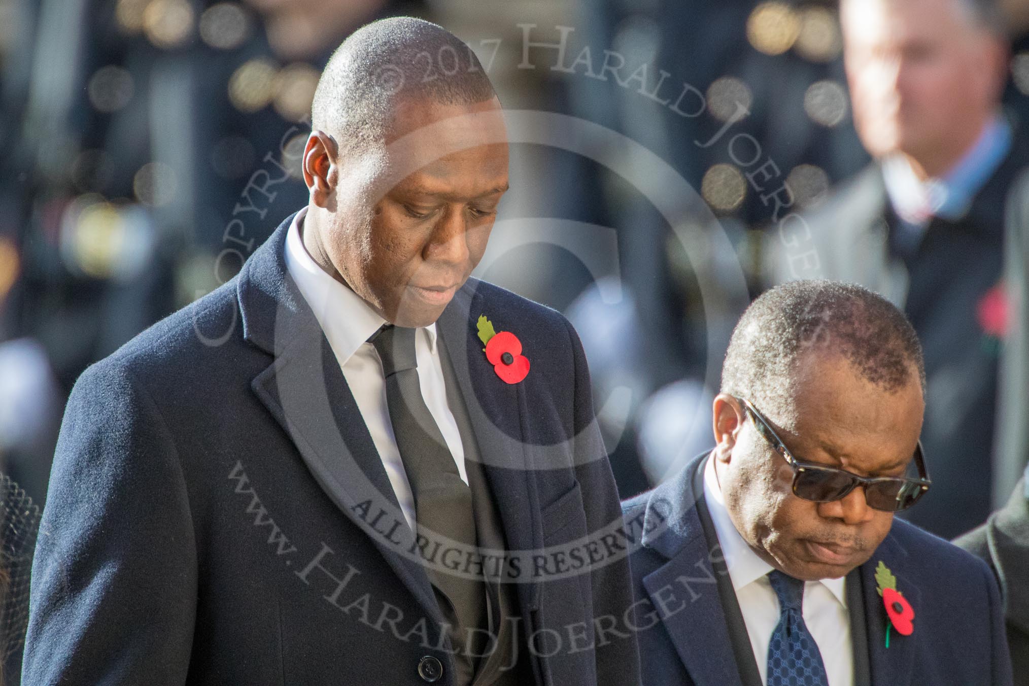 Photo #327 (1811111113221X21148HaraldJoergens) The Deputy Head of Mission of The Gambia, Kalifa Bojang, and the High Commissioner of Zambia, Muyeba Shichapwa Chikonde, during Remembrance Sunday Cenotaph Ceremony 2018 at Horse Guards Parade, Westminster, London, 11 November 2018, 11:13.