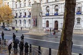 The Cenotaph in the morning before the Remembrance Sunday Cenotaph Ceremony 2018 at Horse Guards Parade, Westminster, London, 11 November 2018, 08:08.