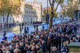Crowds of spectators are building on on Whitehall before the   Remembrance Sunday Cenotaph Ceremony 2018 at Horse Guards Parade, Westminster, London, 11 November 2018, 08:39.