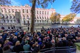 Fish eye view from the press stand on Whitehall opposite the Foreign and Commonwealth Office before  Remembrance Sunday Cenotaph Ceremony 2018 at Horse Guards Parade, Westminster, London, 11 November 2018, 08:56.