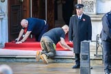 Rge red carpet is rolled out at the entrance of the Foreign and Commonwealth Office before the Remembrance Sunday Cenotaph Ceremony 2018 at Horse Guards Parade, Westminster, London, 11 November 2018, 09:40.