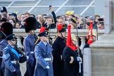 The first group of the Armed Forces arrives on Whitehall before the Remembrance Sunday Cenotaph Ceremony 2018 at Horse Guards Parade, Westminster, London, 11 November 2018, 09:48. They might be the "markers" for their service detachments, followed by stretcher bearers.
