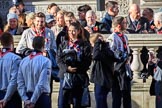 The The Queen's Scouts gathering before returning into the Foreign and Commonwealth Office before the Remembrance Sunday Cenotaph Ceremony 2018 at Horse Guards Parade, Westminster, London, 11 November 2018, 10:01.