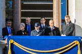 Early guests on one of the balconies of the Foreign and Commonwealth Office before the Remembrance Sunday Cenotaph Ceremony 2018 at Horse Guards Parade, Westminster, London, 11 November 2018, 10:03.