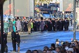 The first column of veterans has left Horse Guards Parade for the March Past before the Remembrance Sunday Cenotaph Ceremony 2018 at Horse Guards Parade, Westminster, London, 11 November 2018, 10:06.