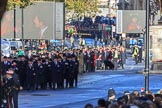 Getting ready for the March Past - the first group of RBL officials (I believe) followed by the first group of veterans on Whitehall before the Remembrance Sunday Cenotaph Ceremony 2018 at Horse Guards Parade, Westminster, London, 11 November 2018, 10:07.