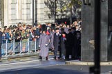The first group of the March Past, I believe RBL officials, is waiting next to the Memorial for Women in World War II before the Remembrance Sunday Cenotaph Ceremony 2018 at Horse Guards Parade, Westminster, London, 11 November 2018, 10:07.